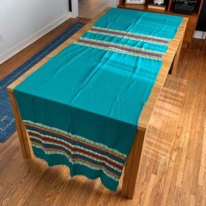 Handwoven Guatemalan Textile Fabric Tablecloth LONG Teal 137" X 34" wide